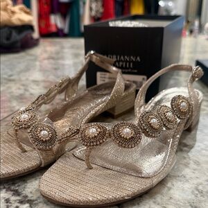 Adrianna Papell Metallic Sandals with Pearl Accents